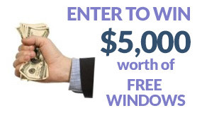 A hand holding money with the words " enter to win $ 5, 0 0 0 worth of windows."